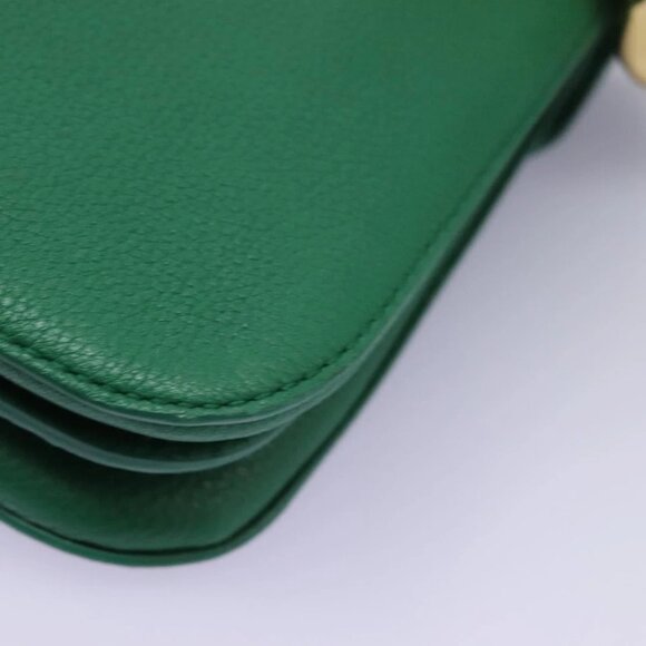 BOTTEGA VENETA Chain Hand Bag Leather 2way Gold Green Auth PP350AV - Picture 4 of 16